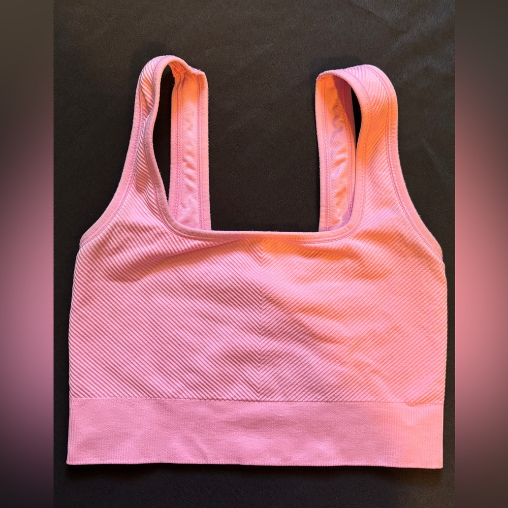 Pink Ribbed Women's Sports Bra